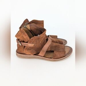Miz Mooz Finney Brown Suede Leather Ankle Strap Zip Sandals EU 38 US 7-7.5 Comfy